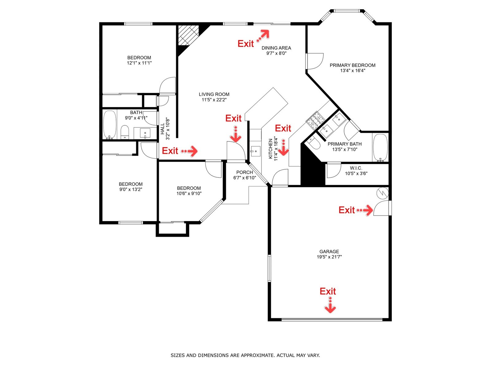 Short Term Rental Floor Plan Red Arrows Exits