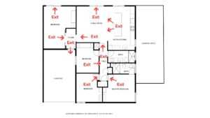 vacation rental floor plan with exit routes